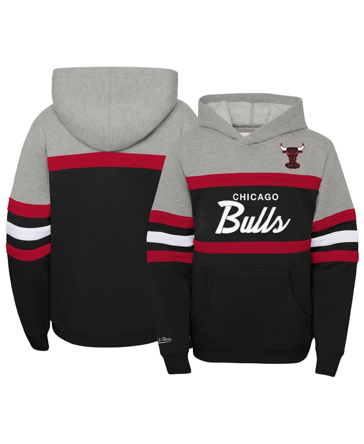 Mitchell & Ness Kids' Big Boys  Heather Gray, Black Chicago Bulls Hardwood Classics Head Coach Pullover Hoo In Heather Gray,black