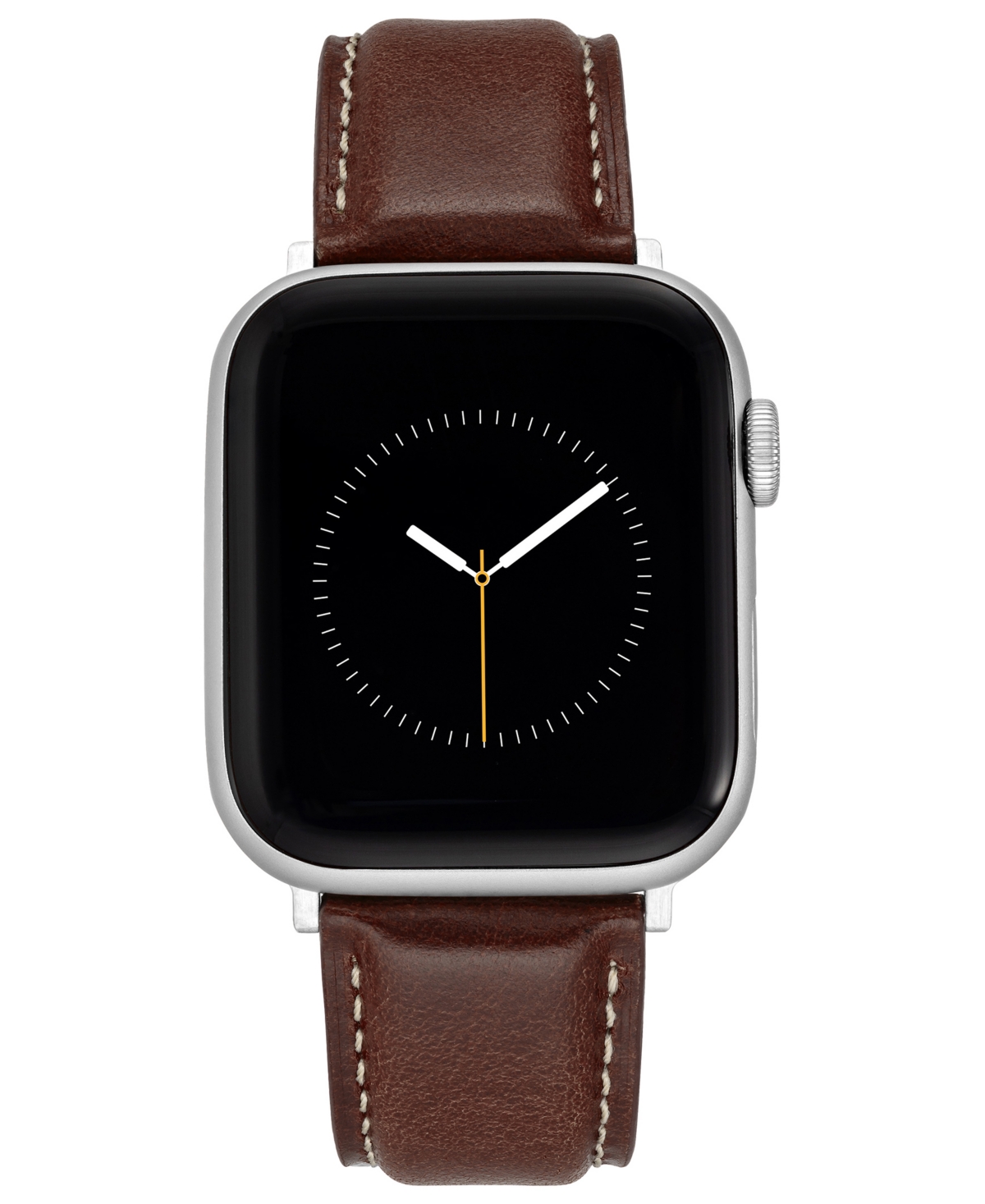 WITHIT BROWN SMOOTH LEATHER STRAP WITH CONTRAST STITCHING AND SILVER-TONE STAINLESS STEEL LUGS FOR 42MM, 44
