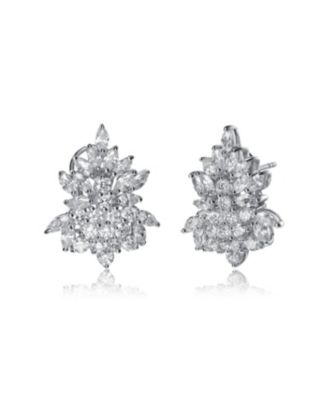 Sterling Silver Cubic Zirconia White Gold Plated  Marquise Cluster Earrings