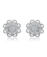 Genevive Sterling Silver Cubic Zirconia White Gold Plated Round Lace Design Earrings - White