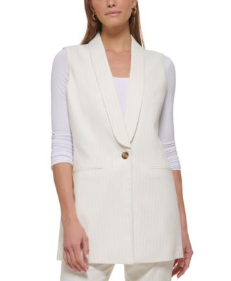 DKNY - Petite Pinstriped Single-Button Shawl-Collar Vest