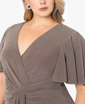 Betsy & Adam Plus Size V-Neck Twist-Front Glitter Gown - Macy's