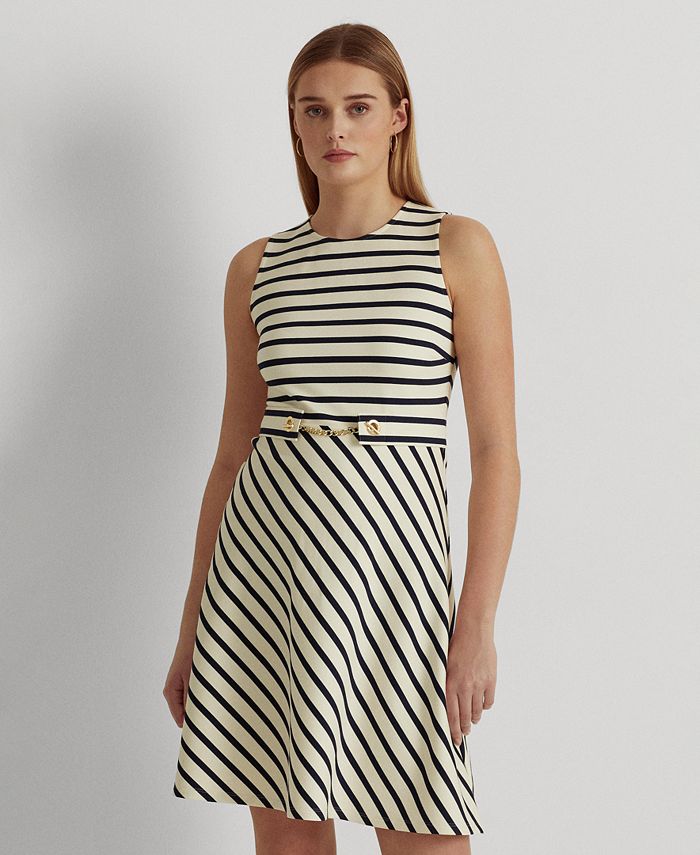 Lauren Ralph Lauren Women's Striped Belted Ponte Dress - Macy's