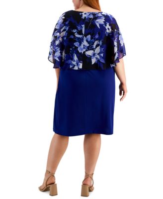 Plus Size Floral-Print Capelet Sheath Dress