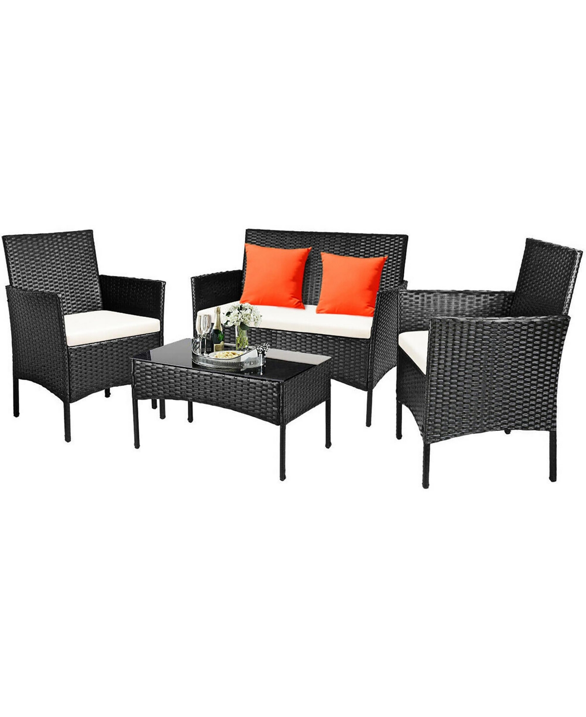 Costway 4PCS Patio Rattan Cushioned Sofa Coffee Table Backyard Porch