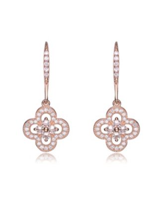 Cubic Zirconia Sterling Silver Flower Shape Micro Pave Earrings