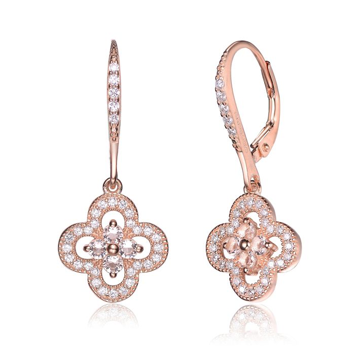 Genevive Elegant Sterling Silver Flower Shape Micro CZ Pave Earrings