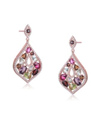 Sterling Silver 18K Rose Gold Plated Multi Colored Cubic Zirconia Accent Dangle Earrings