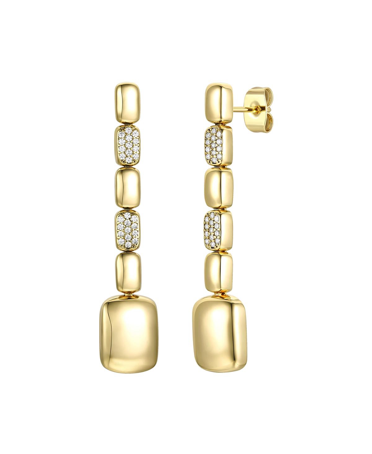 14k Yellow Gold Plated Sterling Silver with Cubic Zirconia Rectangle Link Linear Dangle Earrings - Gold