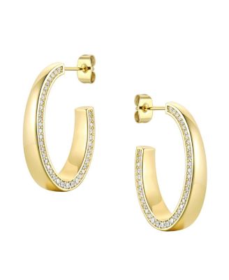 Sterling Silver with Cubic Zirconia Tapered ¾ C - Hoop Earrings