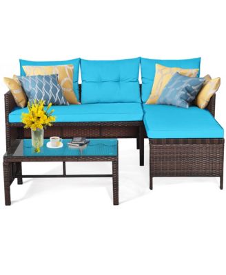 3PCS Patio Wicker Rattan Sofa Set Outdoor Sectional Conversation Set