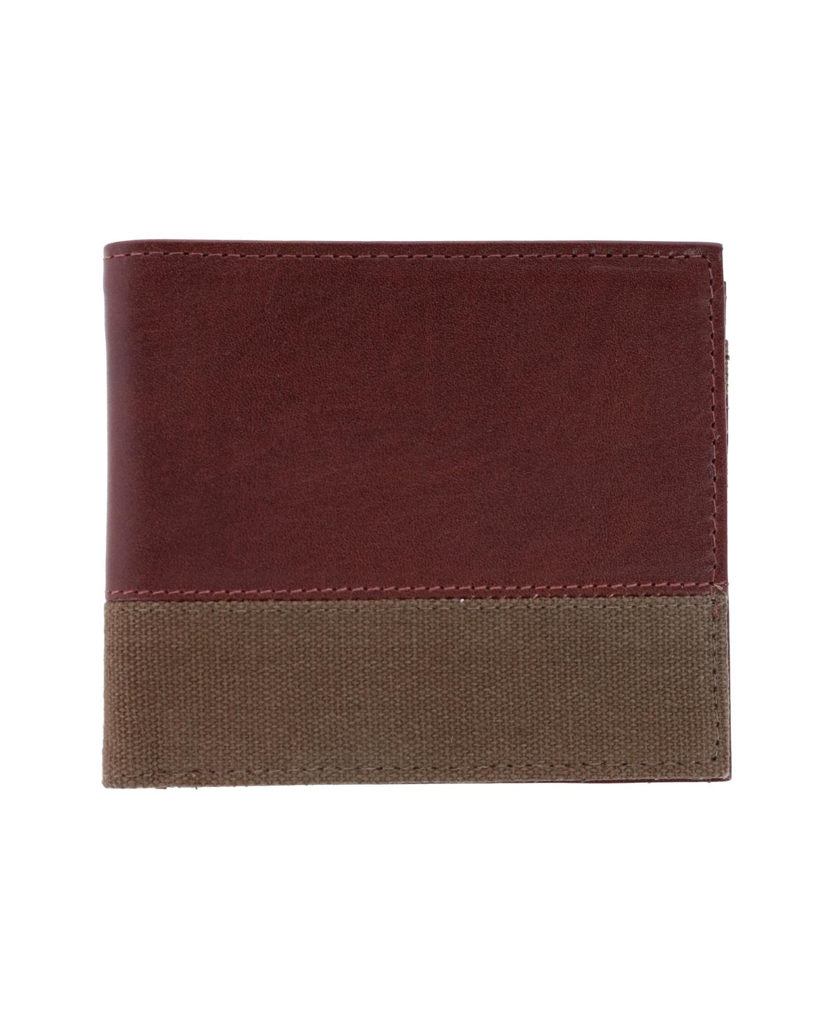 Men's Charing Cross Rfid Leather & Canvas Bi-Fold Wallet - Brown leather with olive green