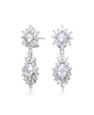 Sterling Silver Two Stone Cubic Zirconia Dangling Earrings