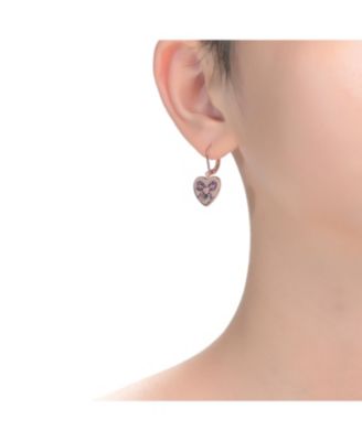 Sterling Silver with Pink Bow Heart Cubic Zirconia Leverback Earrings