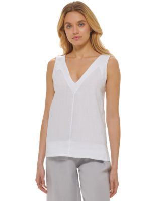 DKNY - Women's Linen V-Neck Sleeveless Pullover Top
