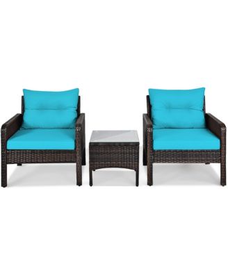 3PCS Outdoor Rattan Conversation Set Patio Furniture Cushioned