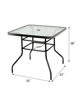 32'' Patio Square Table Tempered Glass Steel Frame Outdoor Pool Yard Garden