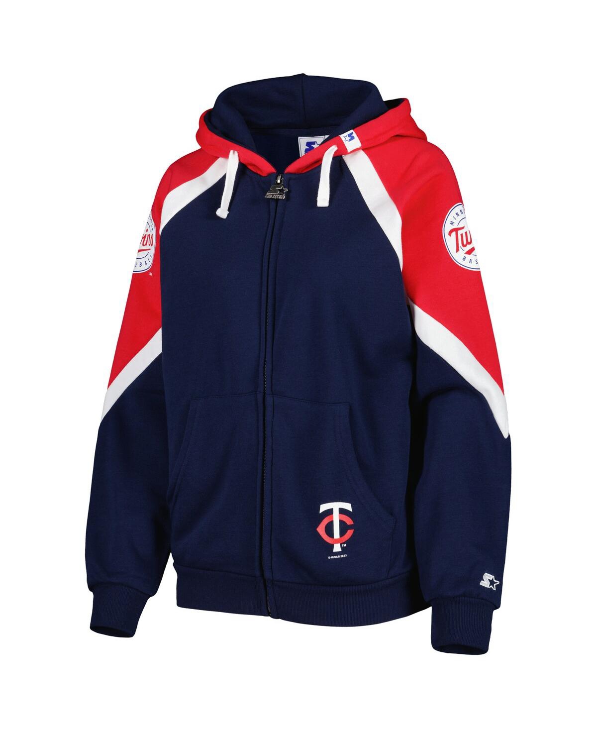 Shop Starter Women's  Navy, Red Minnesota Twins Hail Mary Full-zip Hoodie In Navy,red