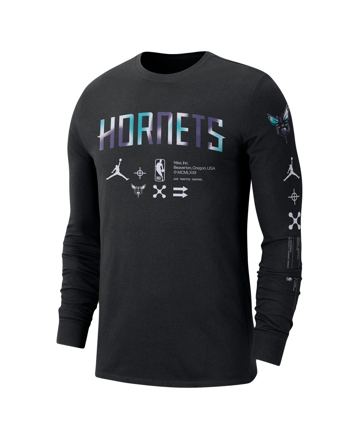 Shop Jordan Men's  Black Charlotte Hornets Essential Air Traffic Control Long Sleeve T-shirt