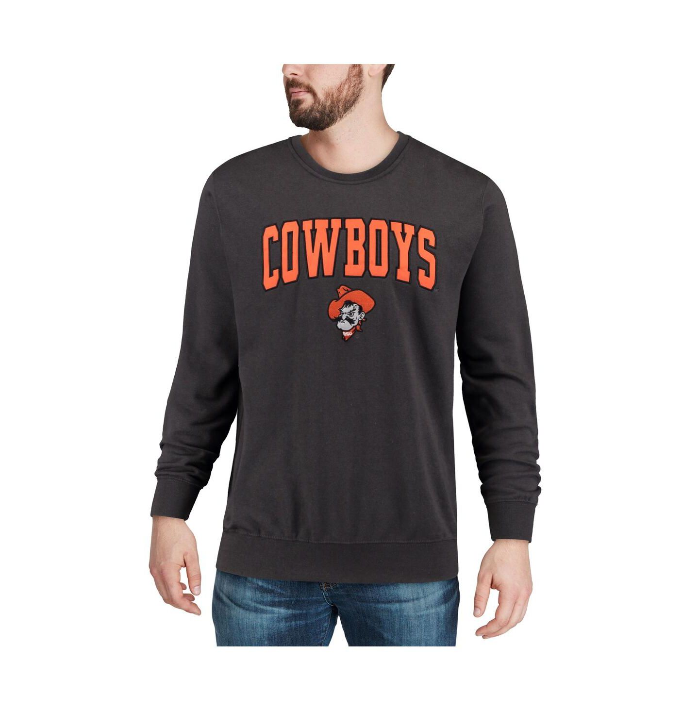 Мужская толстовка Colosseum Oklahoma State Cowboys Arch and Logo Crew Neck, цвет: Чёрный — фото 6