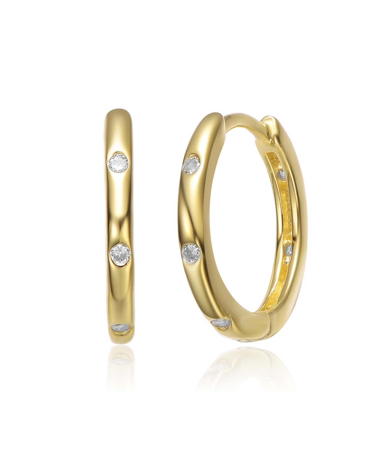 Sterling Silver 14k Yellow Gold Plated with Cubic Zirconia Hoop Earrings - Gold