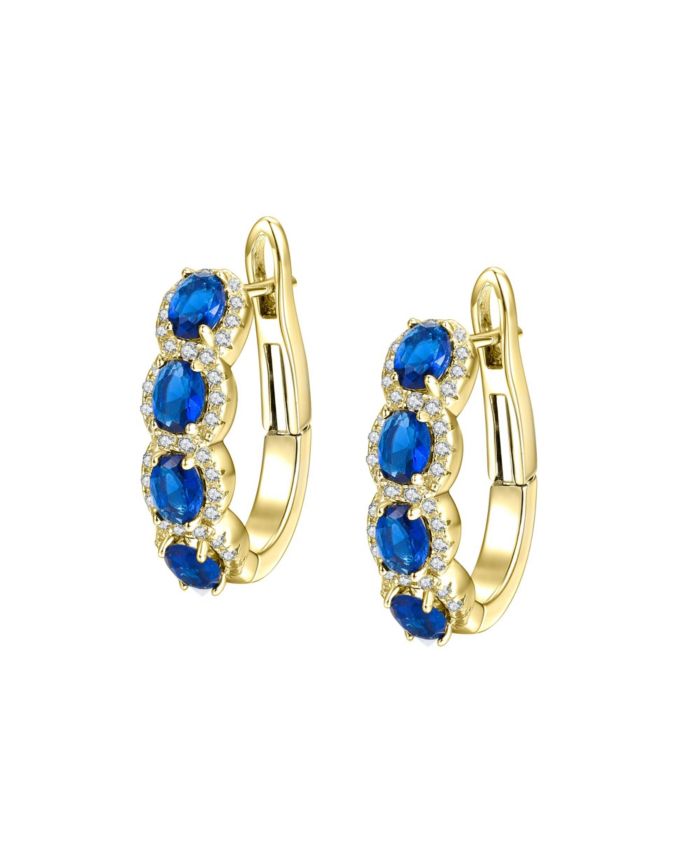 Genevive Sterling Silver 14K Gold Plated Cubic Zirconia Oblong Hoop