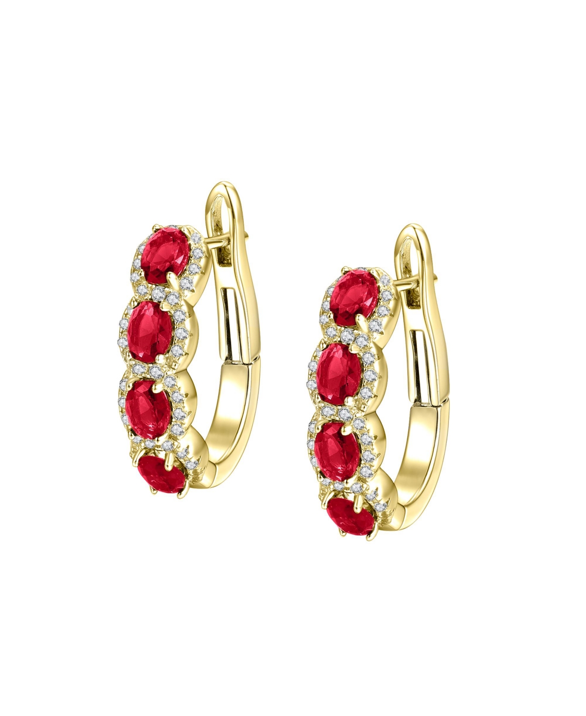 Sterling Silver 14K Gold Plated Cubic Zirconia Oblong Hoop Spring Lock Earrings. - Blue