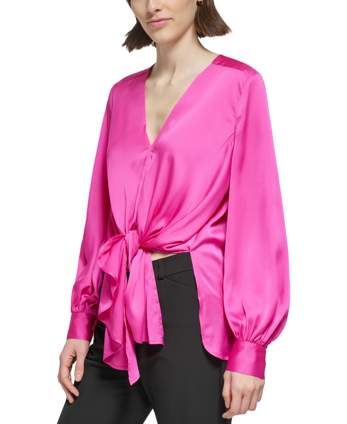 Donna Karan Women's Solid-Color Tie-Front Blouson Top