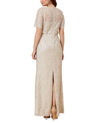Adrianna Papell Petite Lace Elbow-Sleeve Overlay Gown Macy's