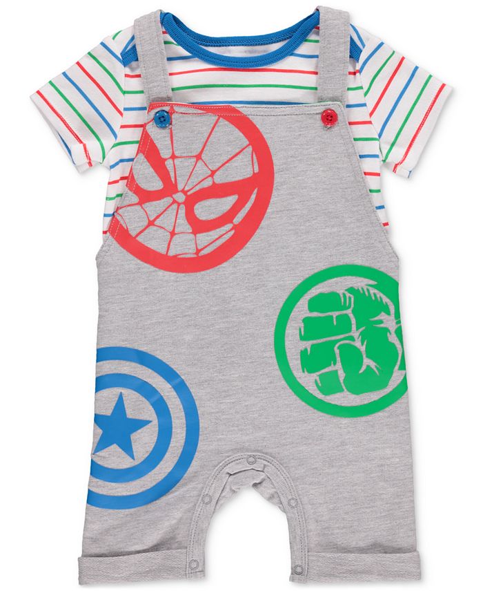 Happy Threads Baby Boys Marvel Shortall and Bodysuit, 2 Piece Set Macy's