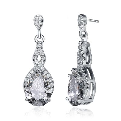 Cubic Zirconia Sterling Silver Colored Stoned Teardrop Earrings
