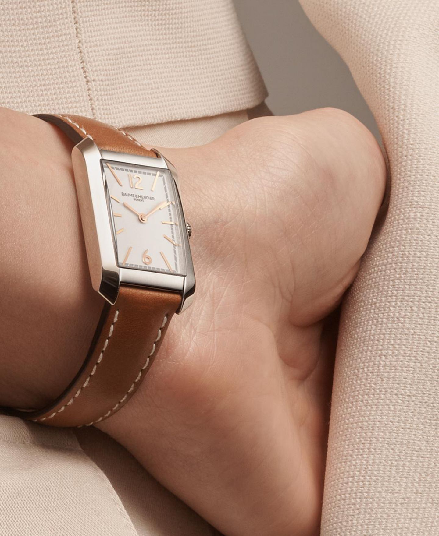 Женские часы Baume & Mercier Swiss Hampton Brown Leather Strap Watch 22x35mm — фото 6