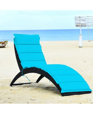 Folding Patio Rattan Lounge Chair Chaise Cushioned Portable Garden Lawn