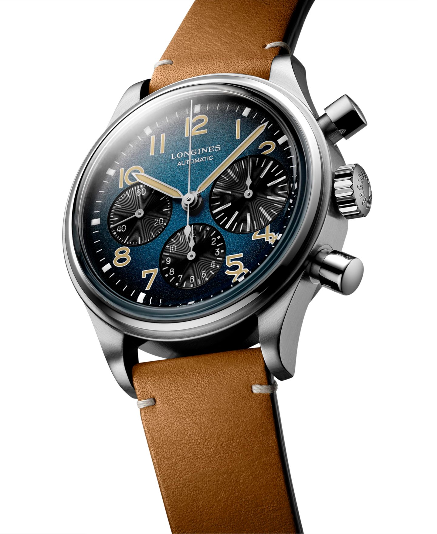 Мужской хронограф Longines Automatic Avigation BigEye с коричневым кожаным ремешком, 41 мм — фото 3