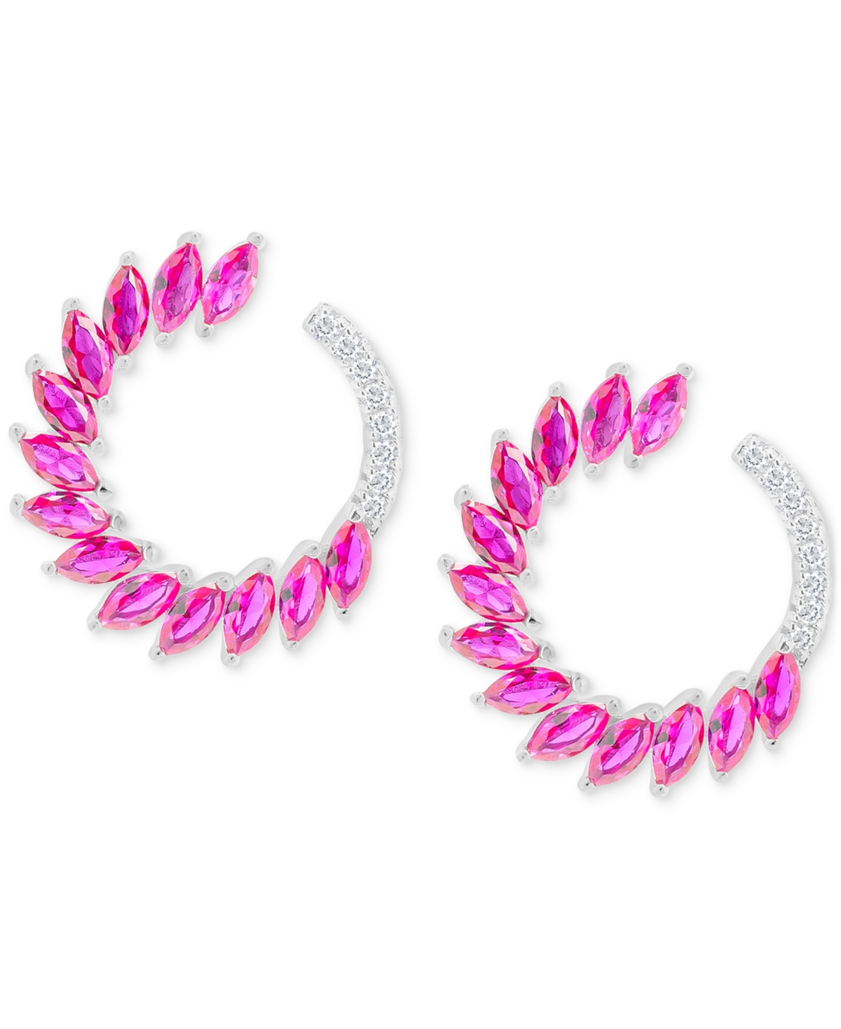 Macy's Lab-grown Pink Sapphire (3-1/8 Ct. T.w.) & Lab-grown White Sapphire (1/6 Ct. T.w.) Spiral Hoop Earri