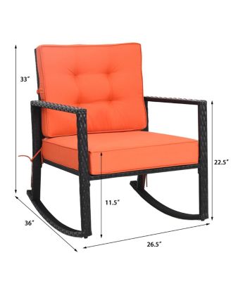 Patio Rattan Rocker Chair Outdoor Glider Wicker Rocking Chair Cushion Lawn Deck