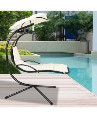 Patio Hanging Hammock Chaise Lounge Chair with Canopy Cushion