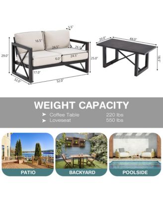 2PCS Patio Loveseat Coffee Table Set 6'' Thick Cushion Garden