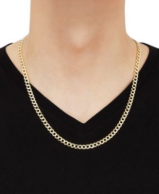 Polished Solid Flat Curb Link 22" Chain Necklace in 14k Gold-Plated Sterling Silver &&nbsp;Sterling Silver 