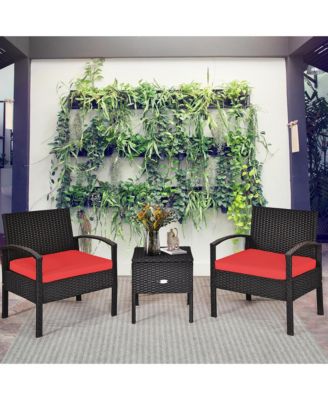 3PC Outdoor Patio Rattan Furniture Set  Coffee Table Cushioned Sofa