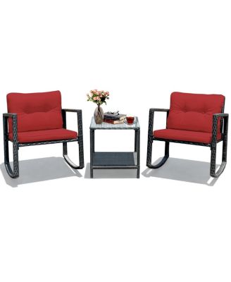 3PCS Patio Wicker Rattan Sofa Set Outdoor Sectional Conversation Set Garden Lawn