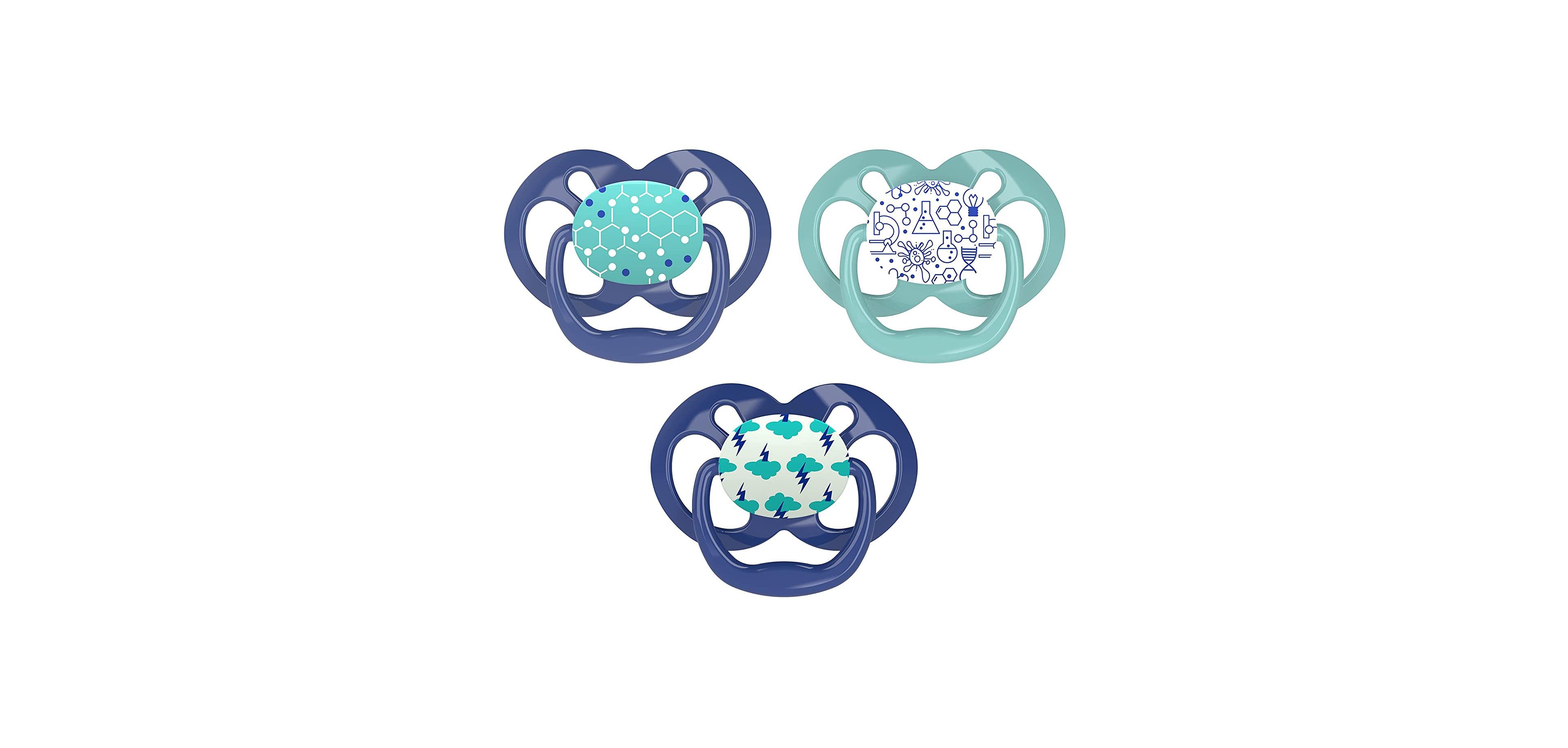 Dr. Browns Advantage Symmetrical Pacifier, Blue, Glow in the Dark, 3 Pack, 6-18m