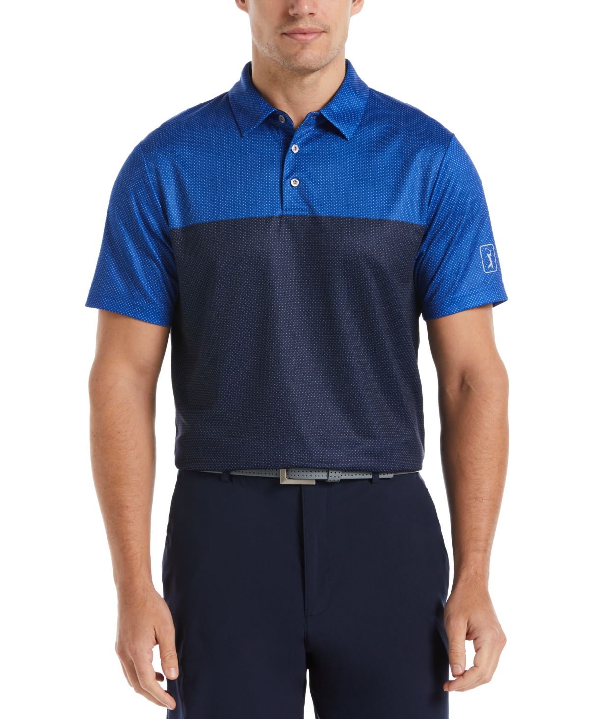 Pga Tour Men's Airflux Birdseye Block Print Short-sleeve Golf Polo Shirt In Nautical Blue