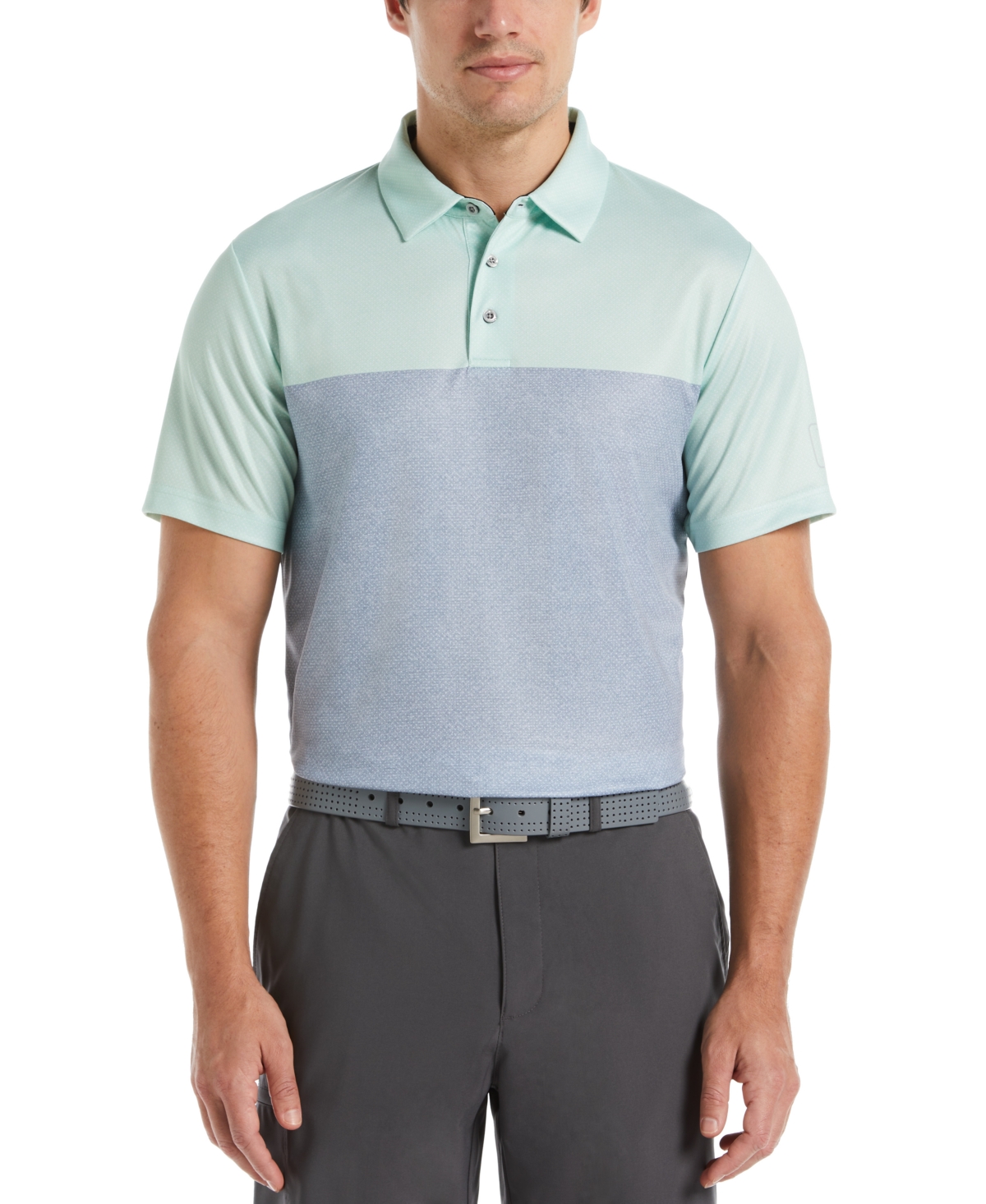 Pga Tour Men's Airflux Birdseye Block Print Short-sleeve Golf Polo Shirt In Patina Green
