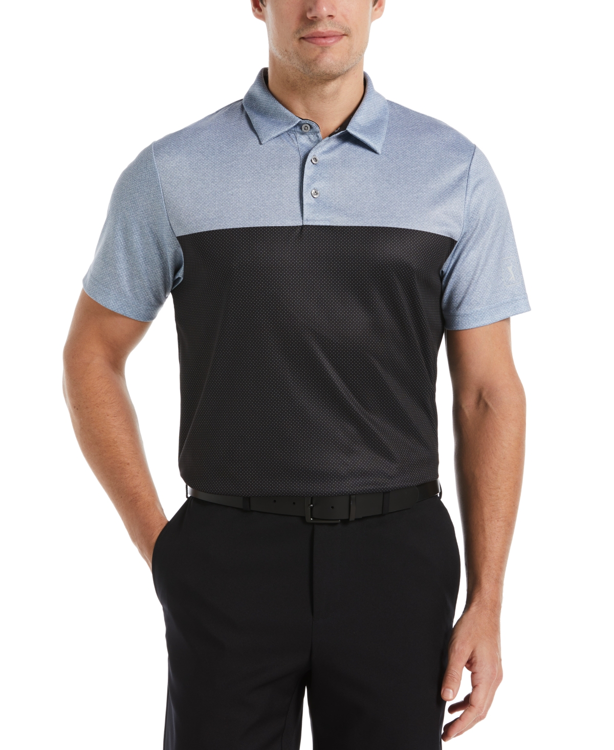 Pga Tour Men's Airflux Birdseye Block Print Short-sleeve Golf Polo Shirt In Tradewinds