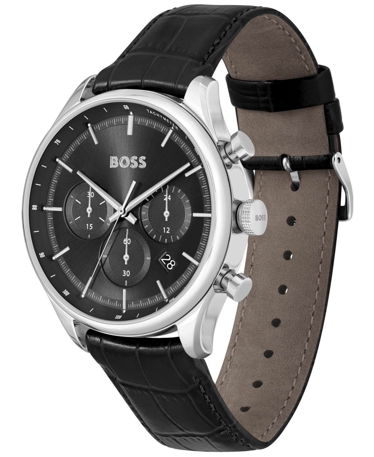 Hugo Boss Men's Gregor Quartz ChronographMock Genuine-Grained Leather Strap Watch 45mm - Black