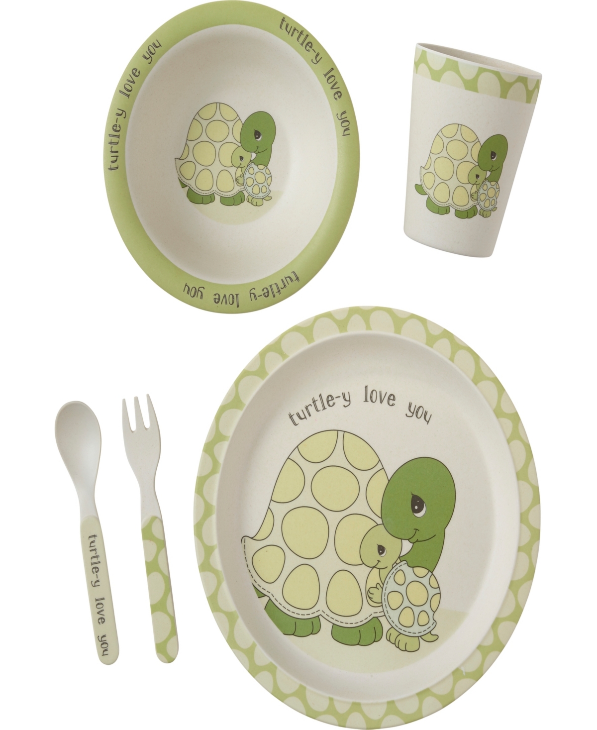 222406 Turtle-y Love You 5-Piece Bamboo Mealtime Gift Set - Multicolored