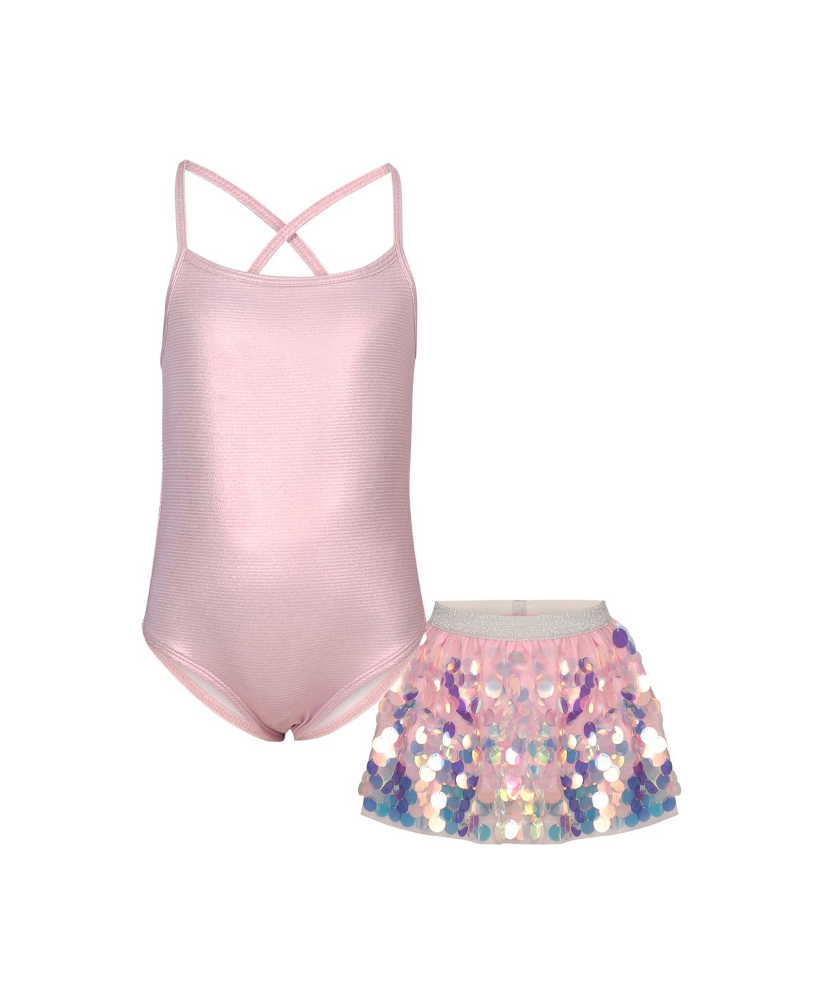 Vince Camuto Kids' Big Girls Fully Lined Swimsuit, 2 Piece Set In Pink