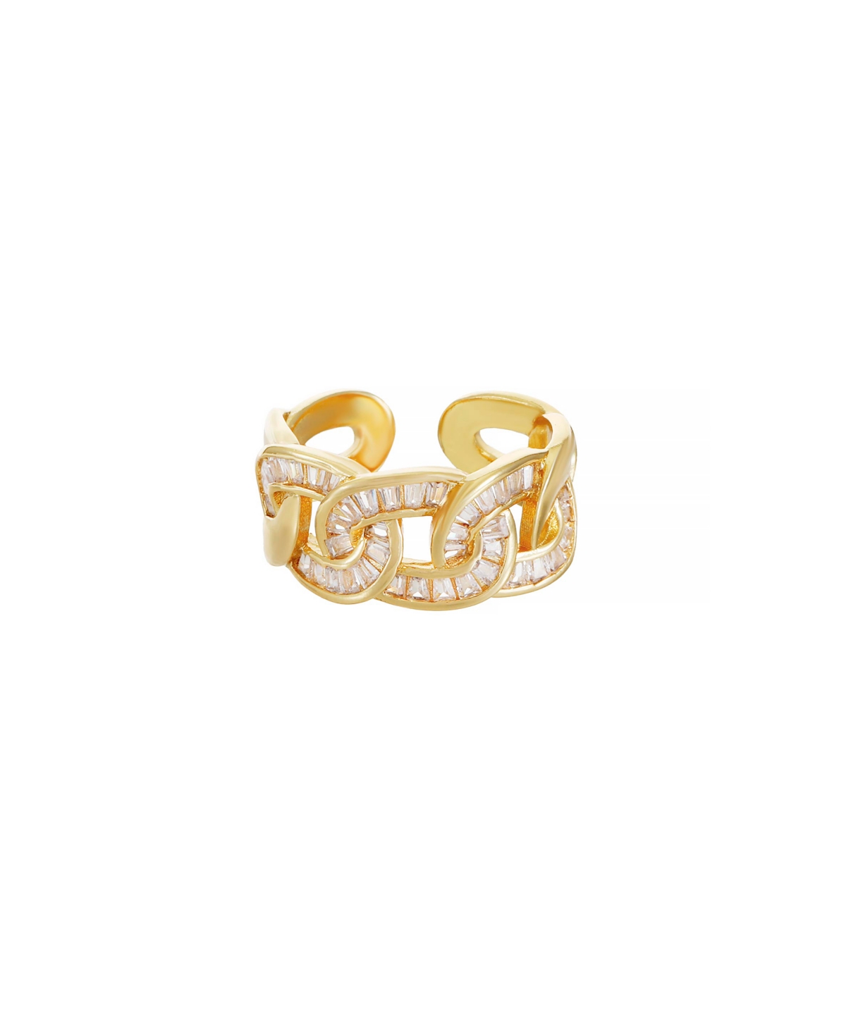 Adjustable Cubic Zirconia 18K Gold Plated Link Ring - Gold