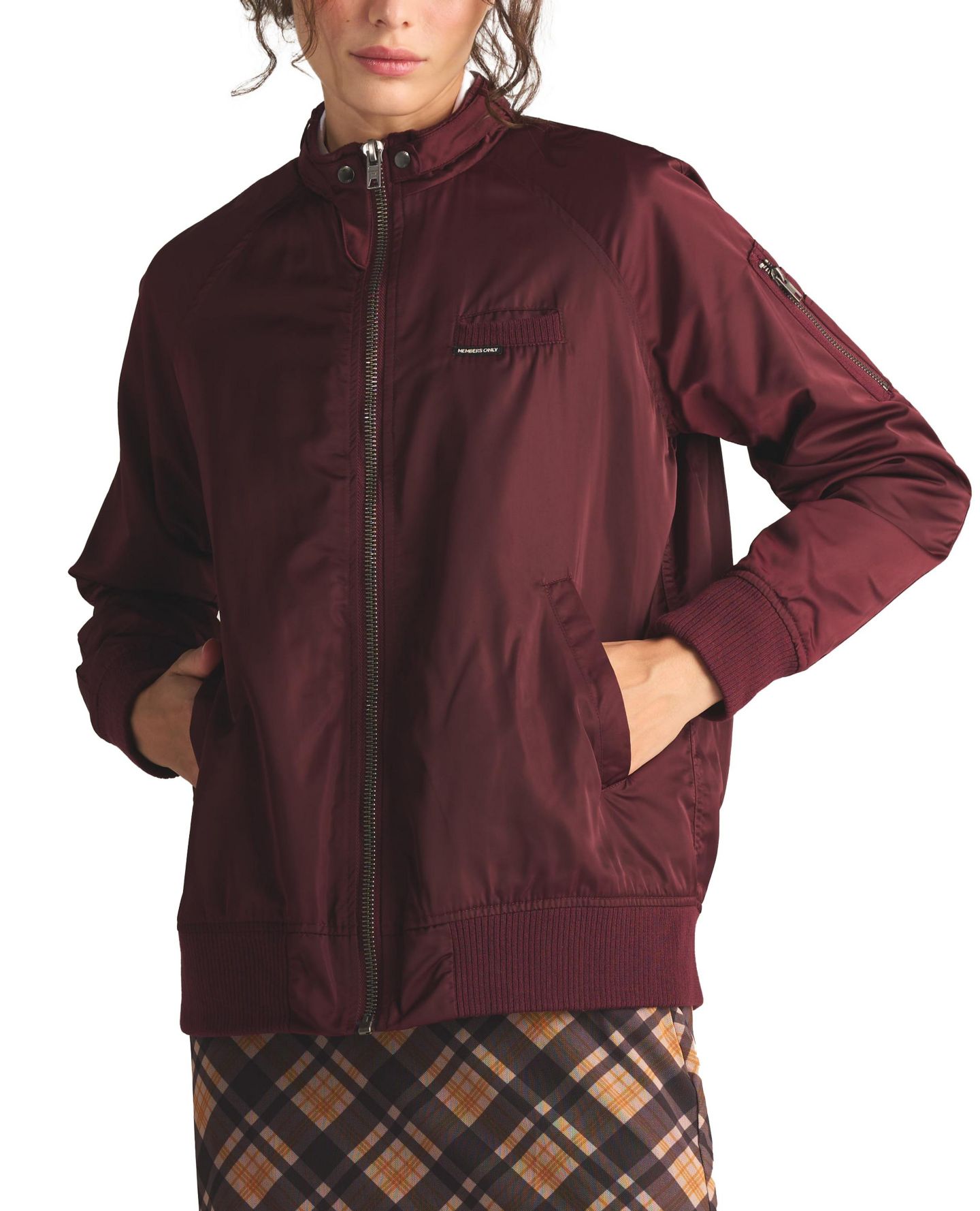 Женская куртка Members Only Satin Bomber, цвет: Бордовый — фото 2